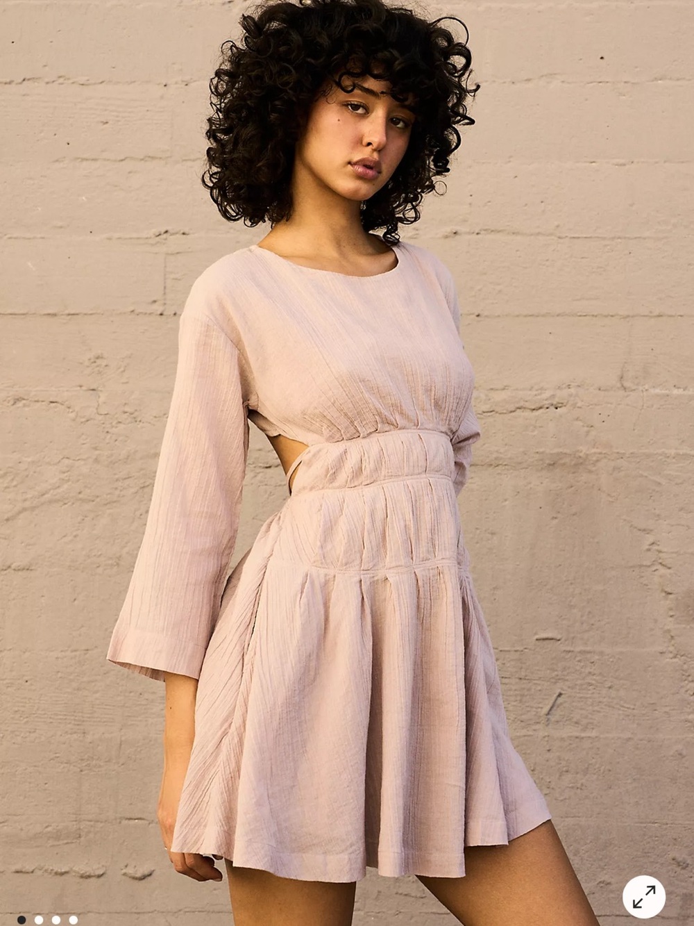 Free People Prettiest Pleats Pale Blush Long-Sleeve Cutout Waist Mini Dress XS